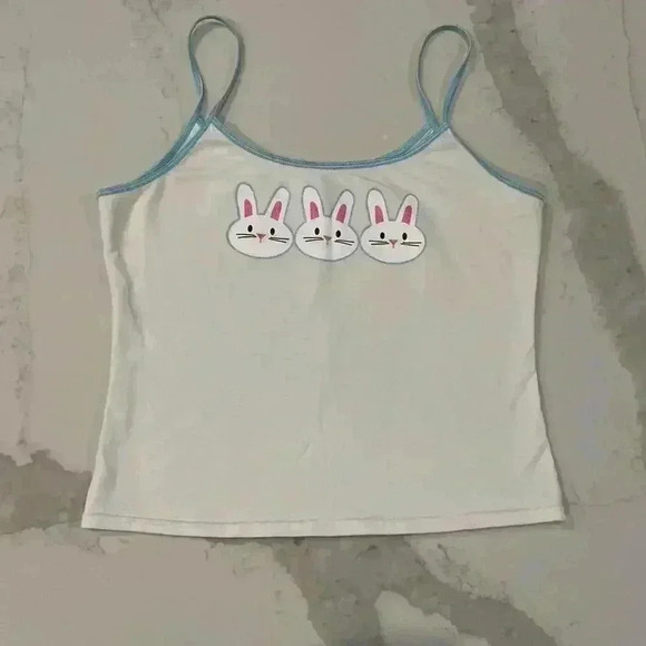 Ellemenno y2k White Bunny Cami Tank Women’s Size Large - Picture 1 of 4